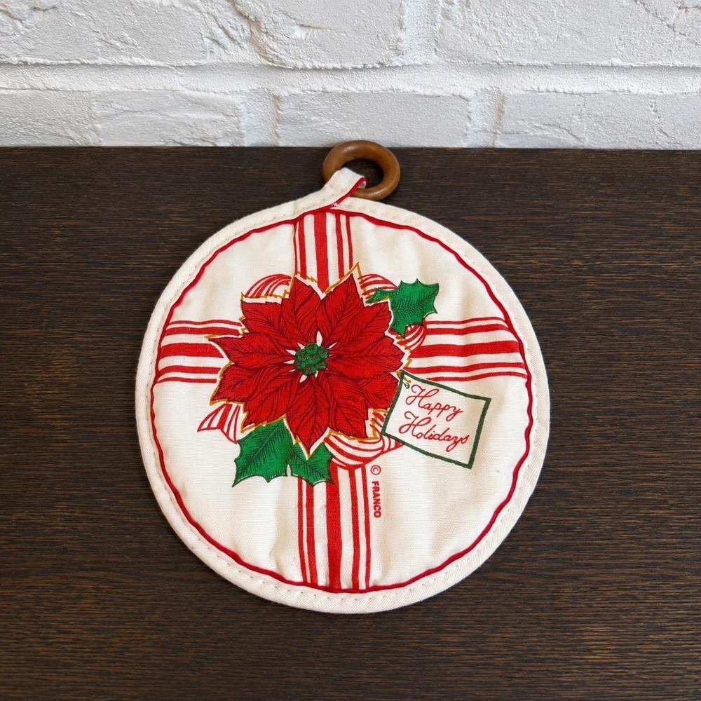 Vintage Franco Poinsettia Potholder - Happy Holidays Christmas Kitchen Hot Pad